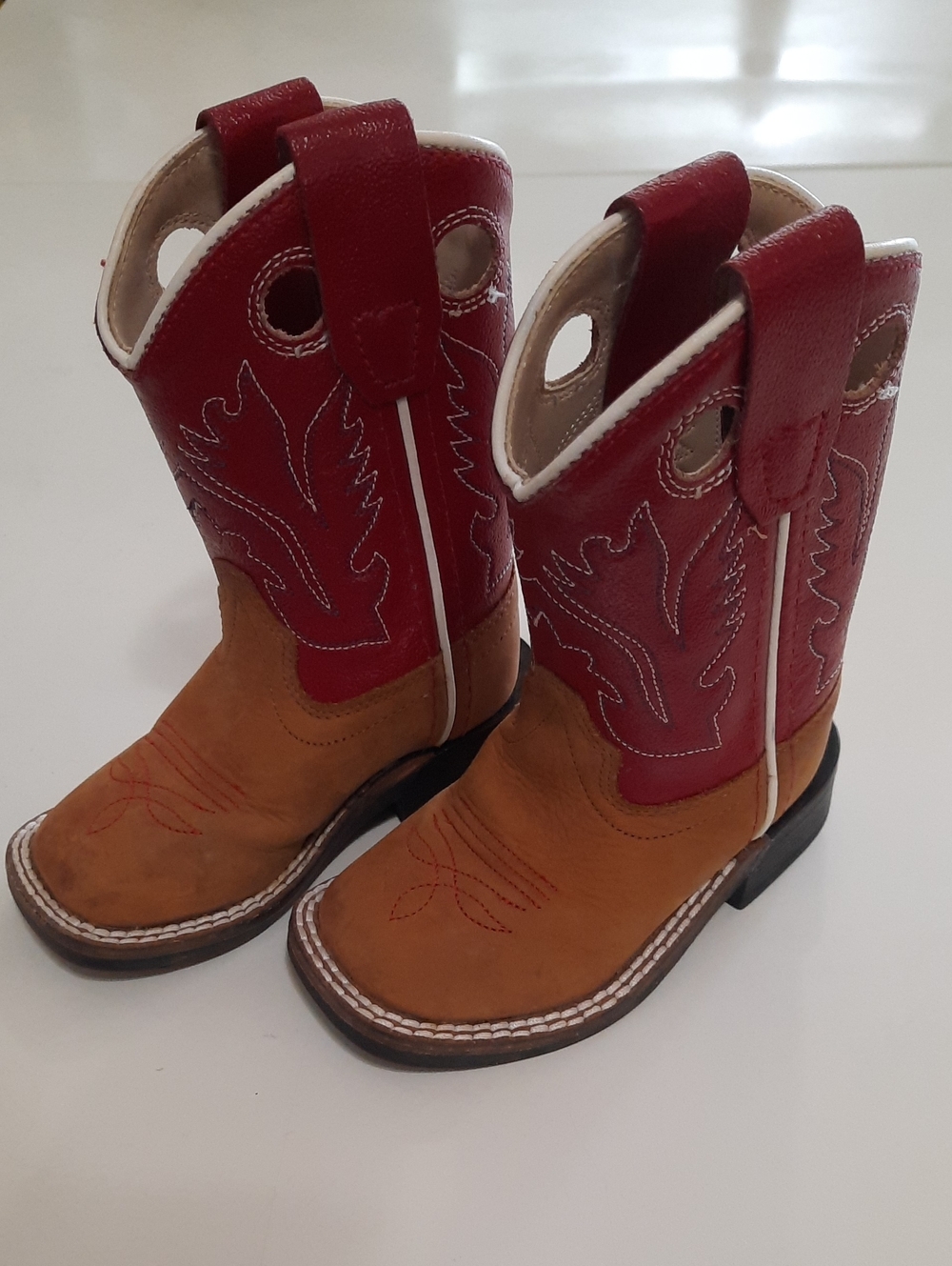 Old West Red and Tan Kids Pull-On Cowboy Boots - Size 4